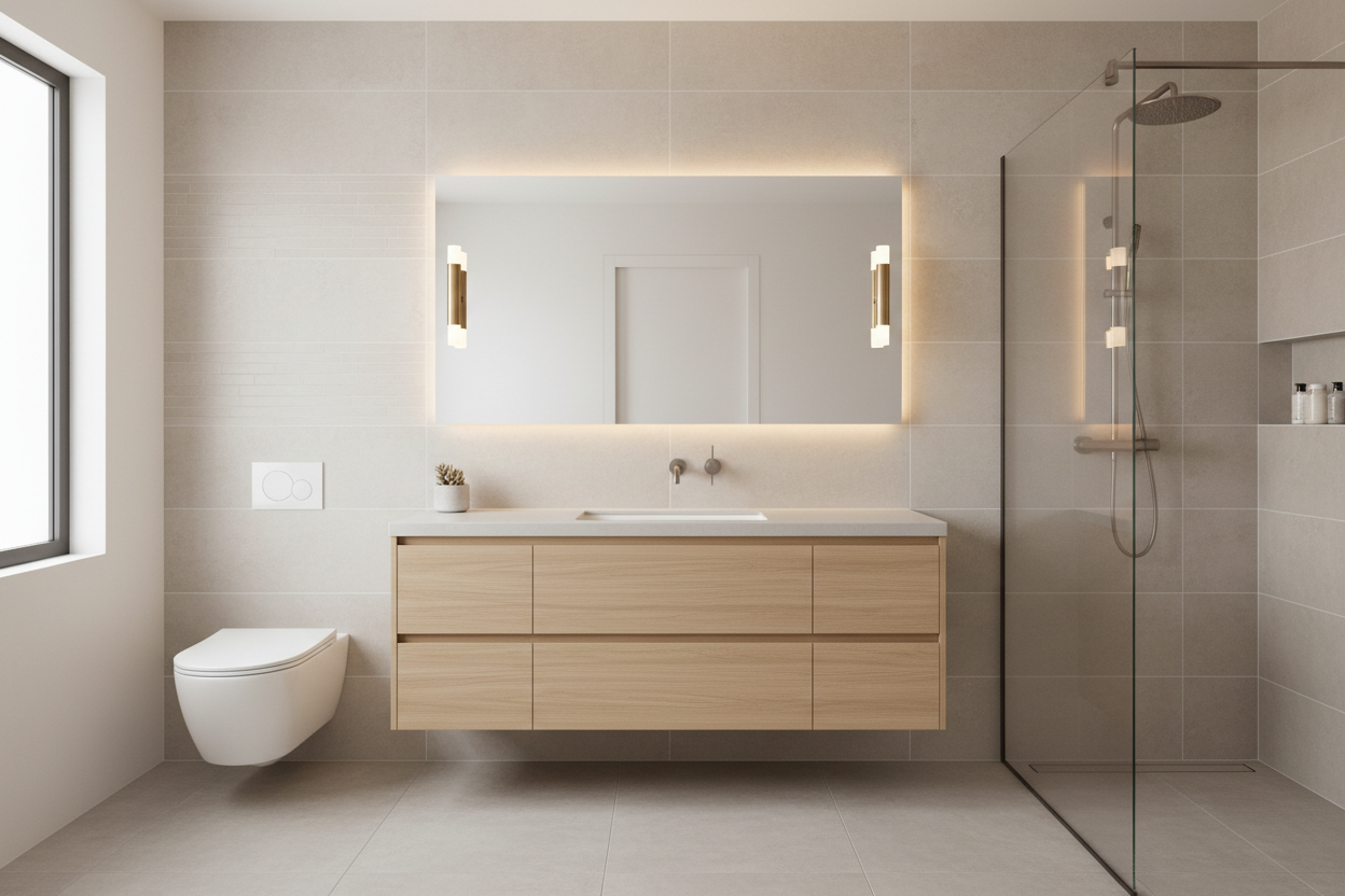 Wall-hung bathroom vanity installed in a modern Australian bathroom