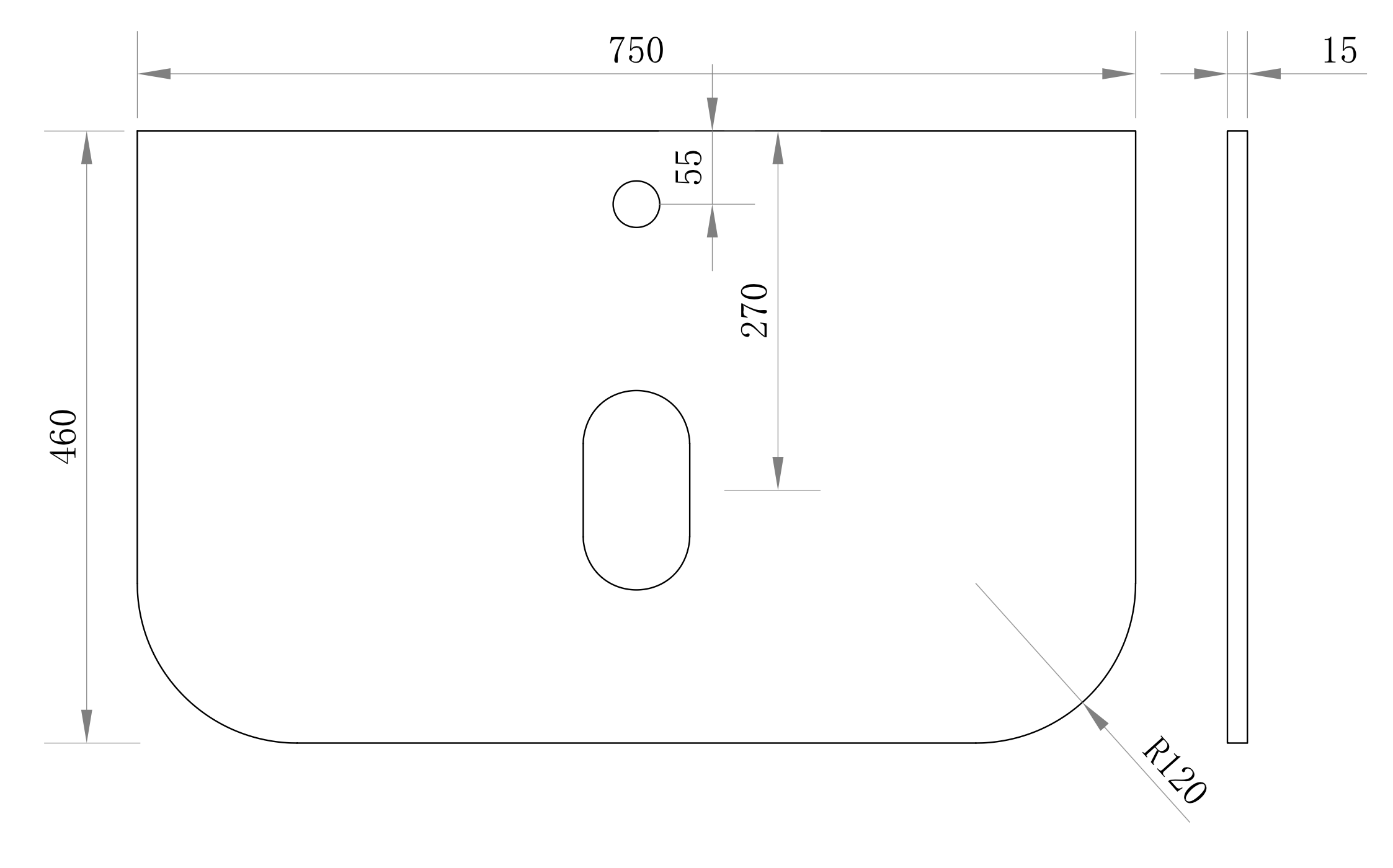 Aeris Stone Vanity Top 750 mm Curved 15 mm thick basin cut-out with centre tap hole (Pure white)