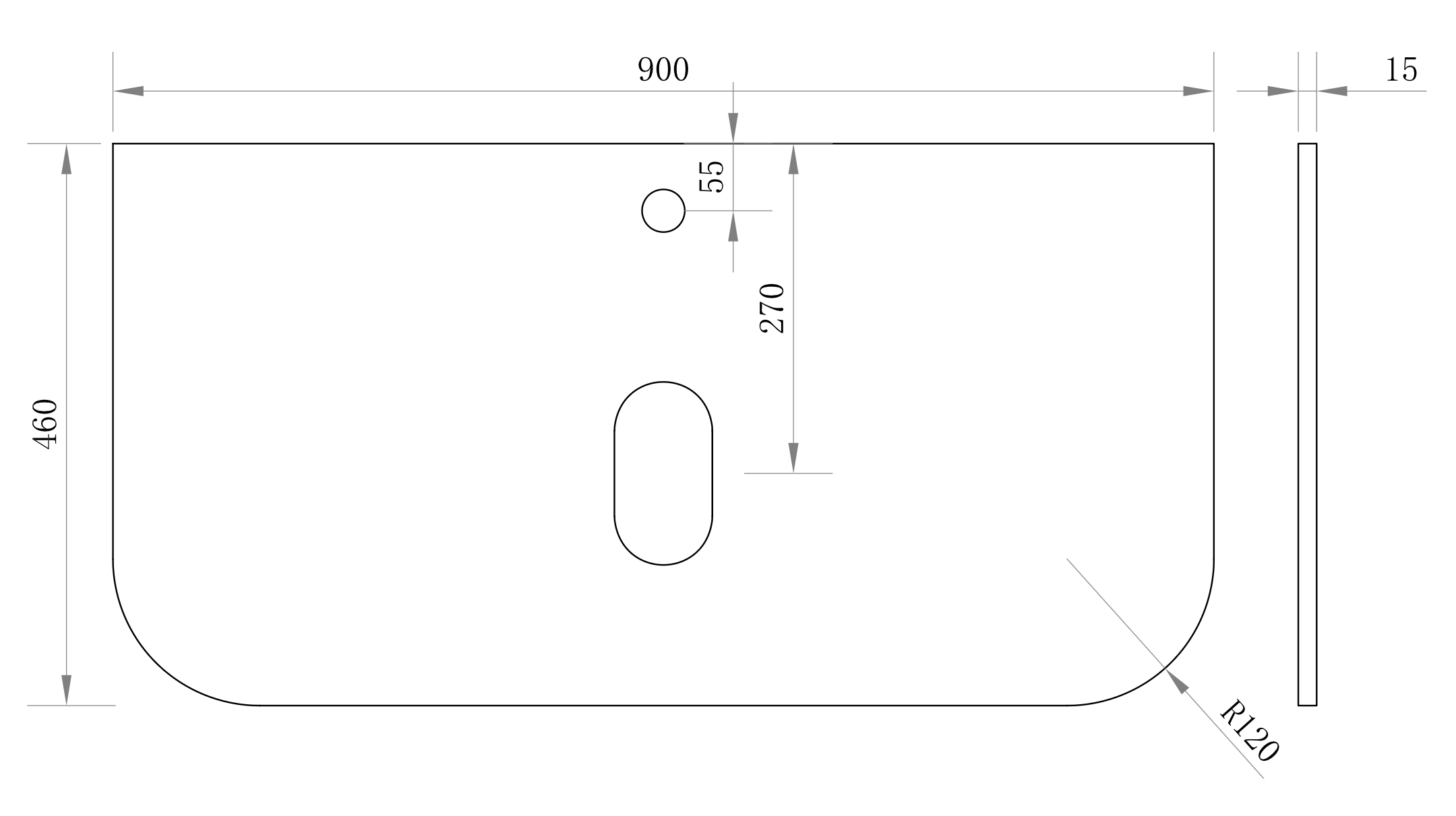 Aeris Stone Vanity Top 900 mm Curved 15 mm thick basin cut-out with centre tap hole (Pure white)
