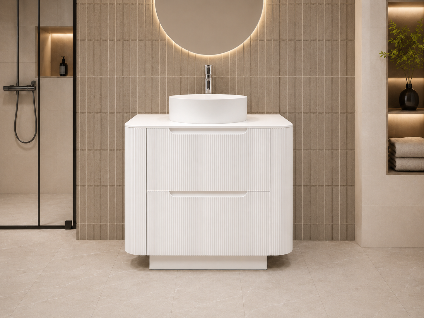 Arlocurve 360 Fluted White Floorstanding Vanity 900mm