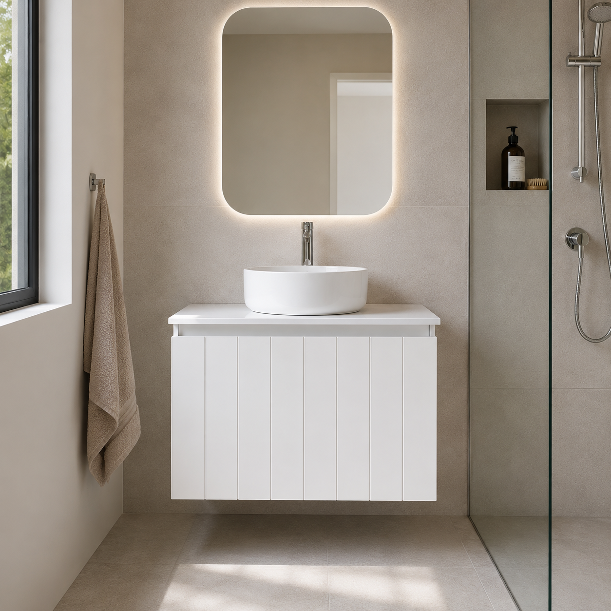 Bayshore V-Groove Wall-Hung Vanity – 750 mm (Matte White)