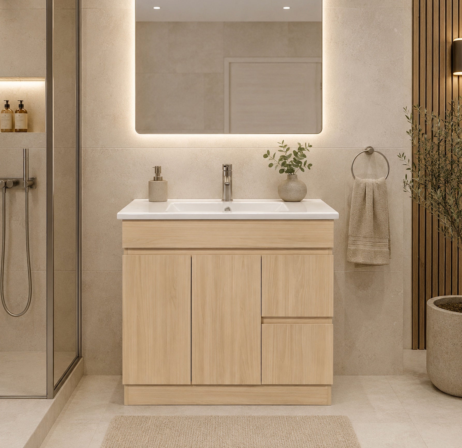 Kavo Floorstanding Vanity with Ceramic Basin – 900 mm Light Oak