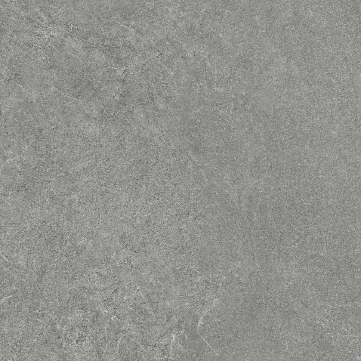 Lava Grey Amber porcelain tile, 600 x 600 mm, with a mid-grey surface, subtle tonal variation and fine textured detailing.