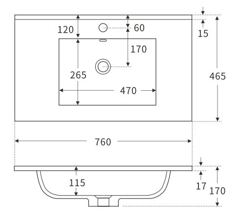Luna 760mm gloss white ceramic vanity top featuring a square integrated basin and overflow, designed for the Luna Natural Oak 750mm wall-hung vanity.
