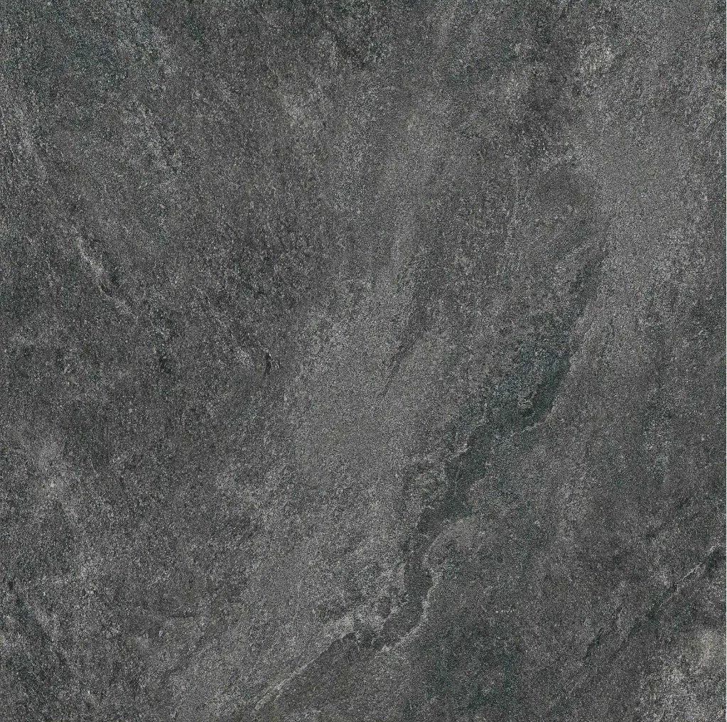 Merovia Black Matt Porcelain Tile 300 x 600 mm featuring a deep charcoal-black surface with layered tonal variations and irregular markings.