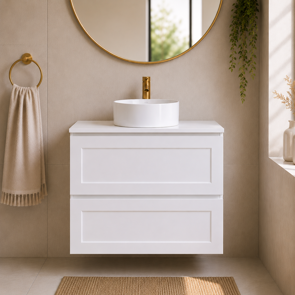 Shaker hampton bathroom vanity with white sink