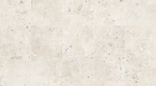 Norevia Bianco matt porcelain tile in 600 x 600 mm, featuring a soft off-white base with subtle beige and grey surface variations.