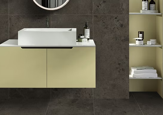 Norevia Cinder matt tile 600 x 600 in a dark stone-look finish