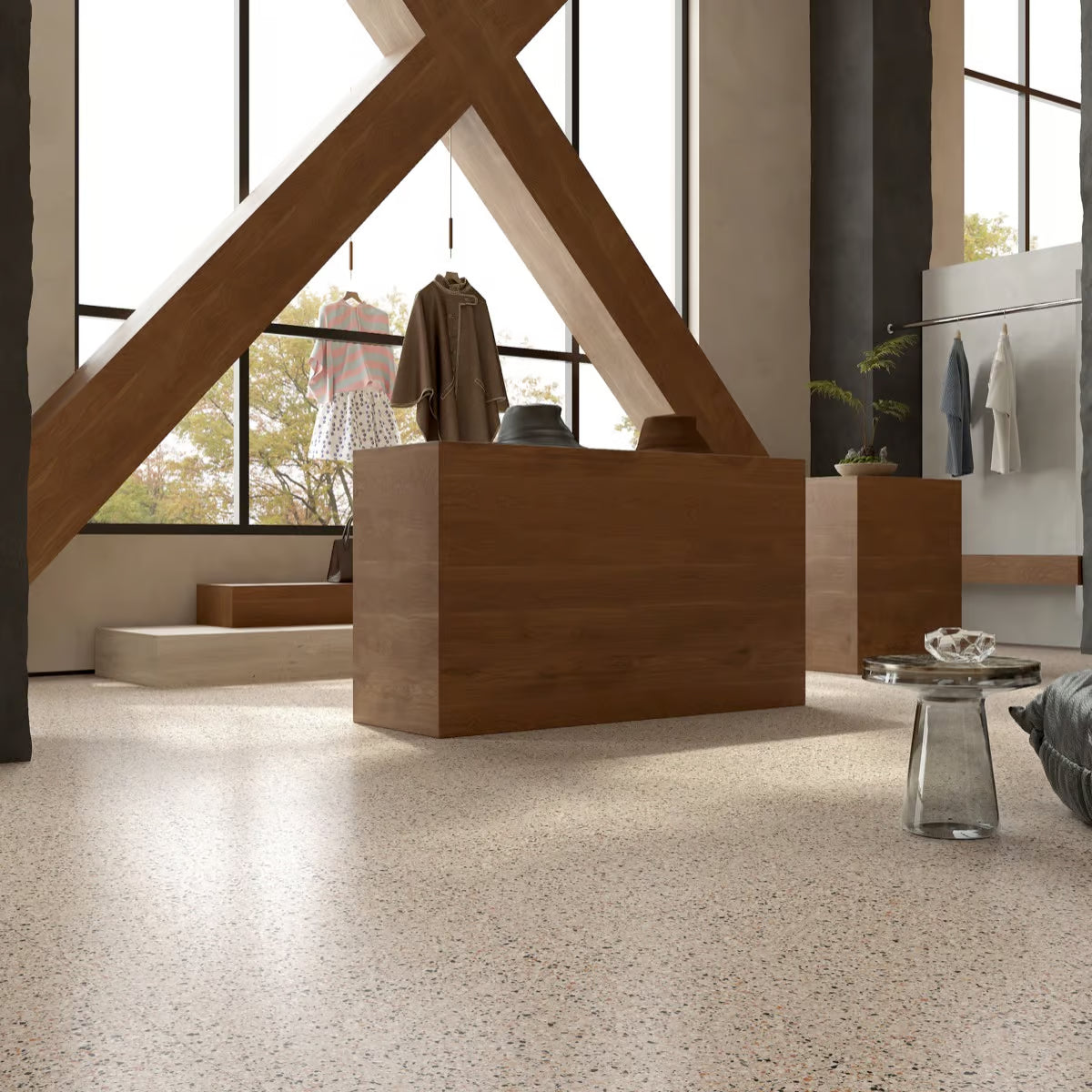 Novella ivory matt porcelain tile with a subtle speckled pattern, 300 x 300 mm