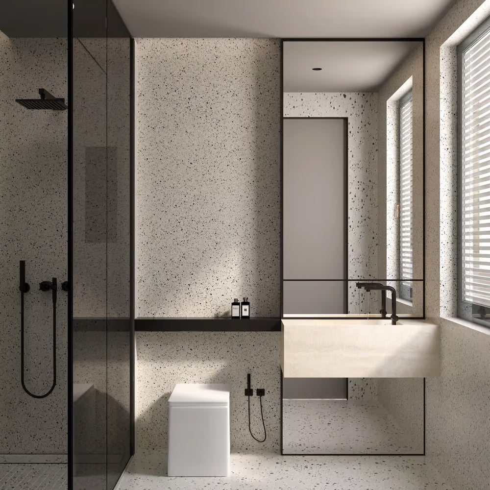 Novella soft grey matt porcelain tile with a subtle speckled pattern, 300 x 300 mm