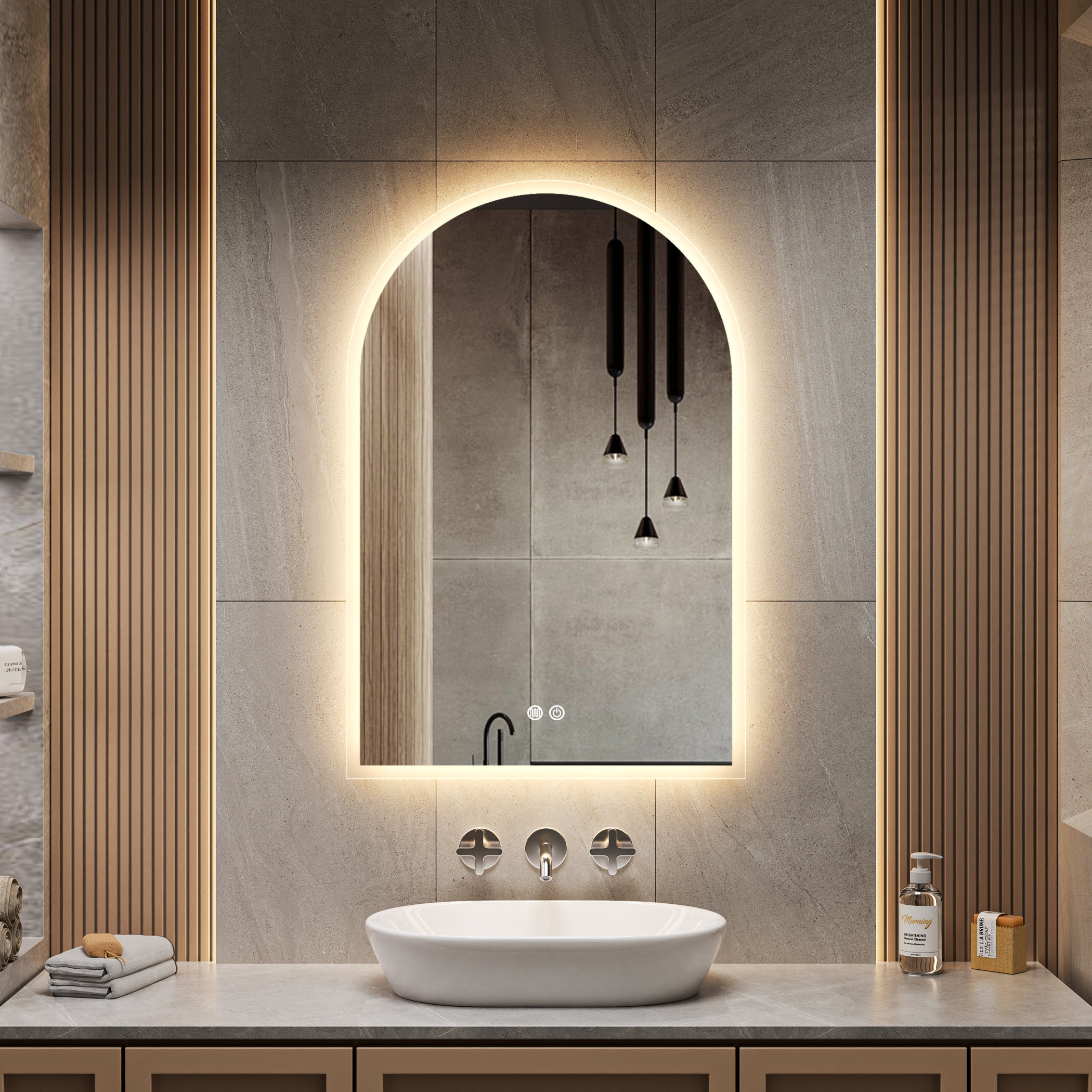 VELNORA Arch LED Edge Mirror 600 x 900 mm – 3CCT Anti-Fog 3000k