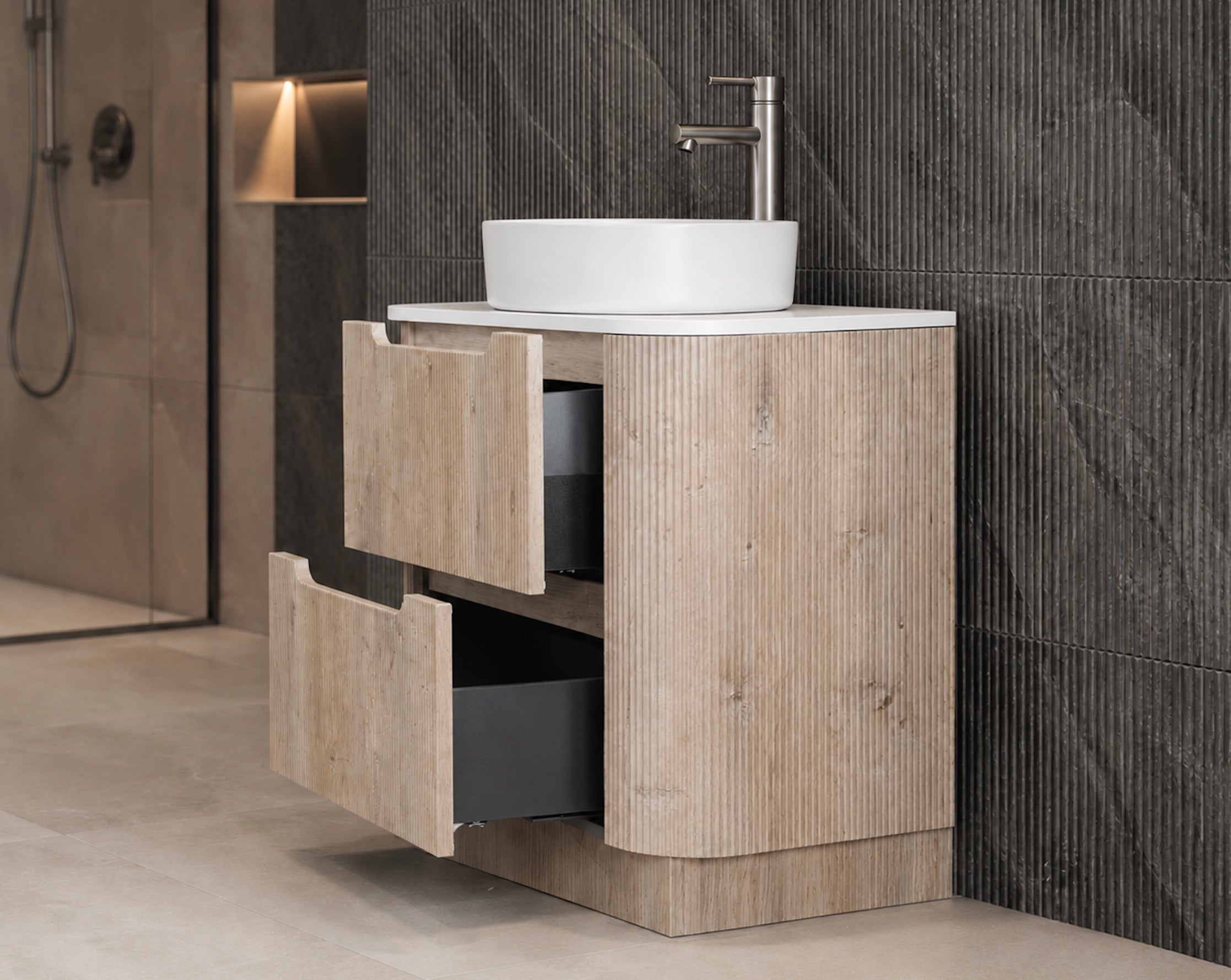 Arlocurve 360 Fluted Vanity Floorstanding Sideview 900mm