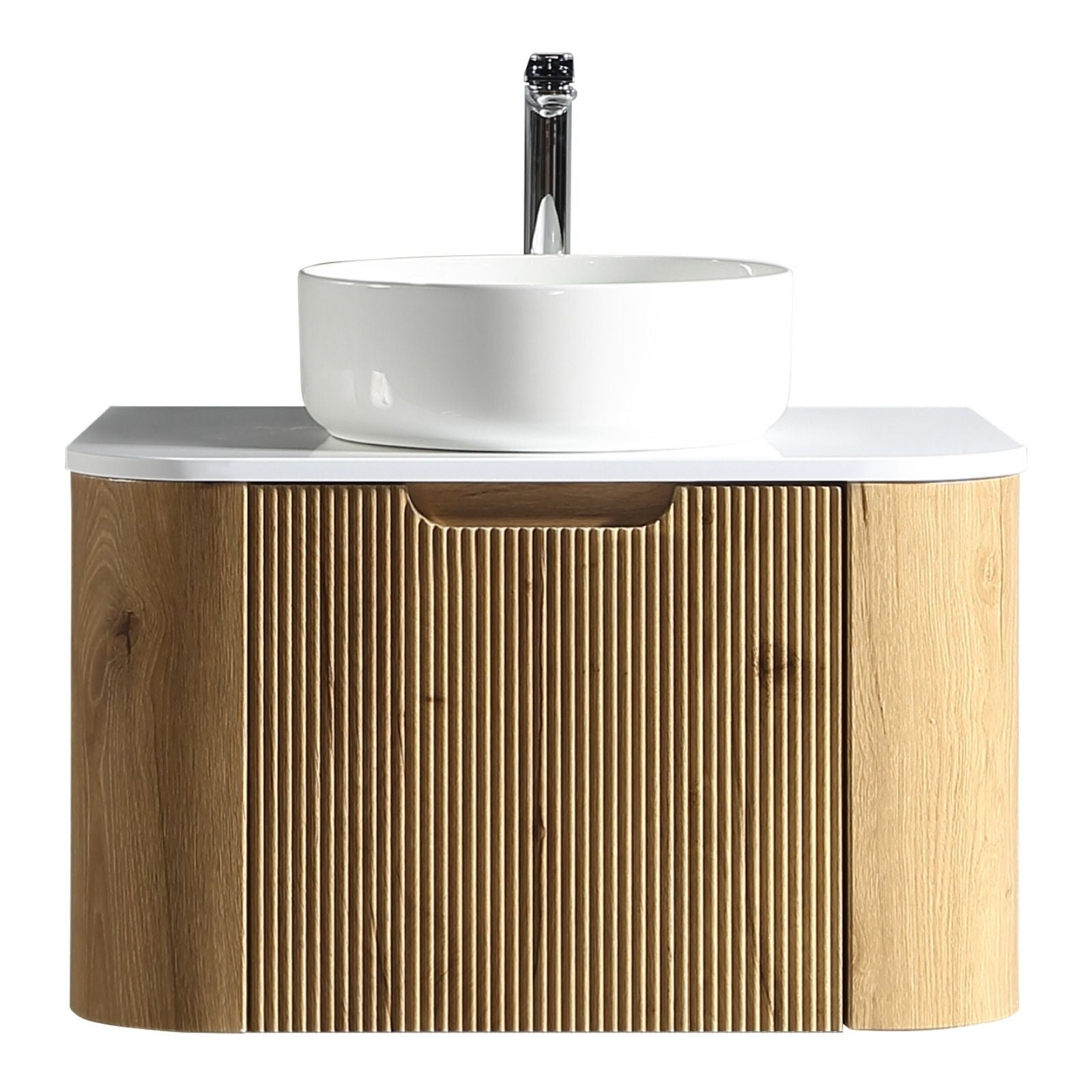 Arlocurve 750mm wall-hung oak vanity with fluted front