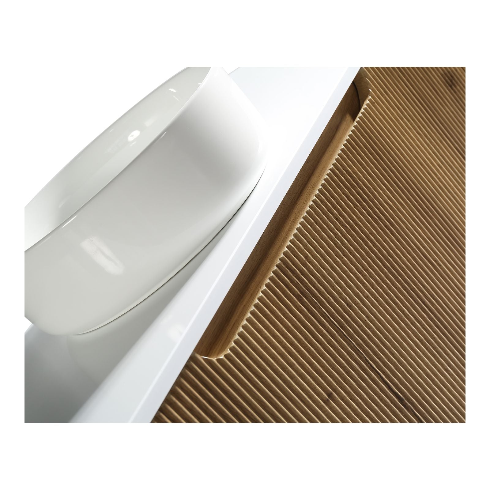 Arlocurve 900mm oak vanity—handle detail