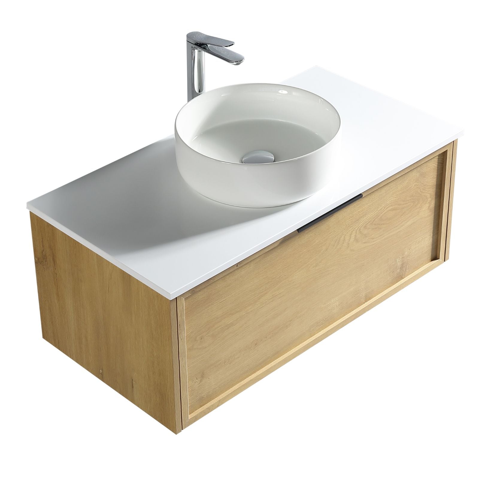 Brayden vanity 900mm natural oak front top side angle