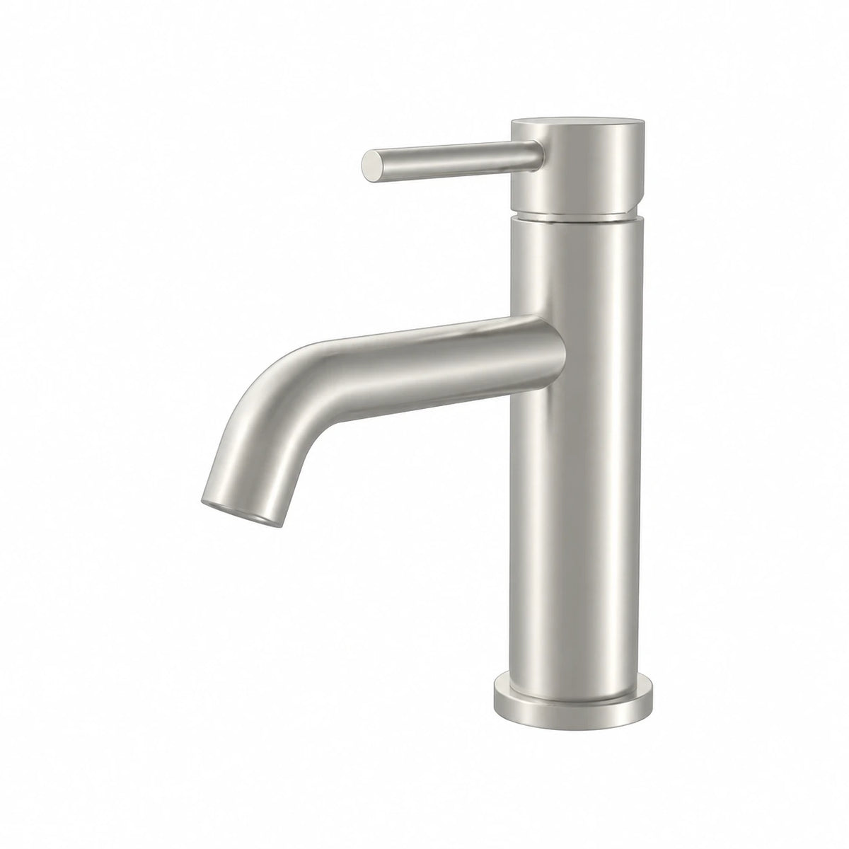 Velnora round vessel basin mixer in brushed nickel finish on a white background.
