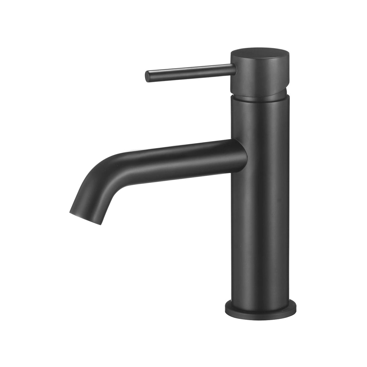Velnora round vessel basin mixer in matte black finish on a white background.