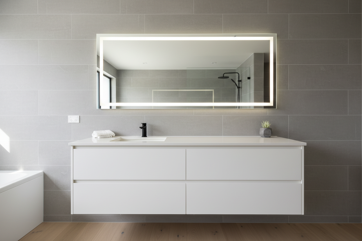 Wall-hung vanity securely fixed into bathroom wall framing