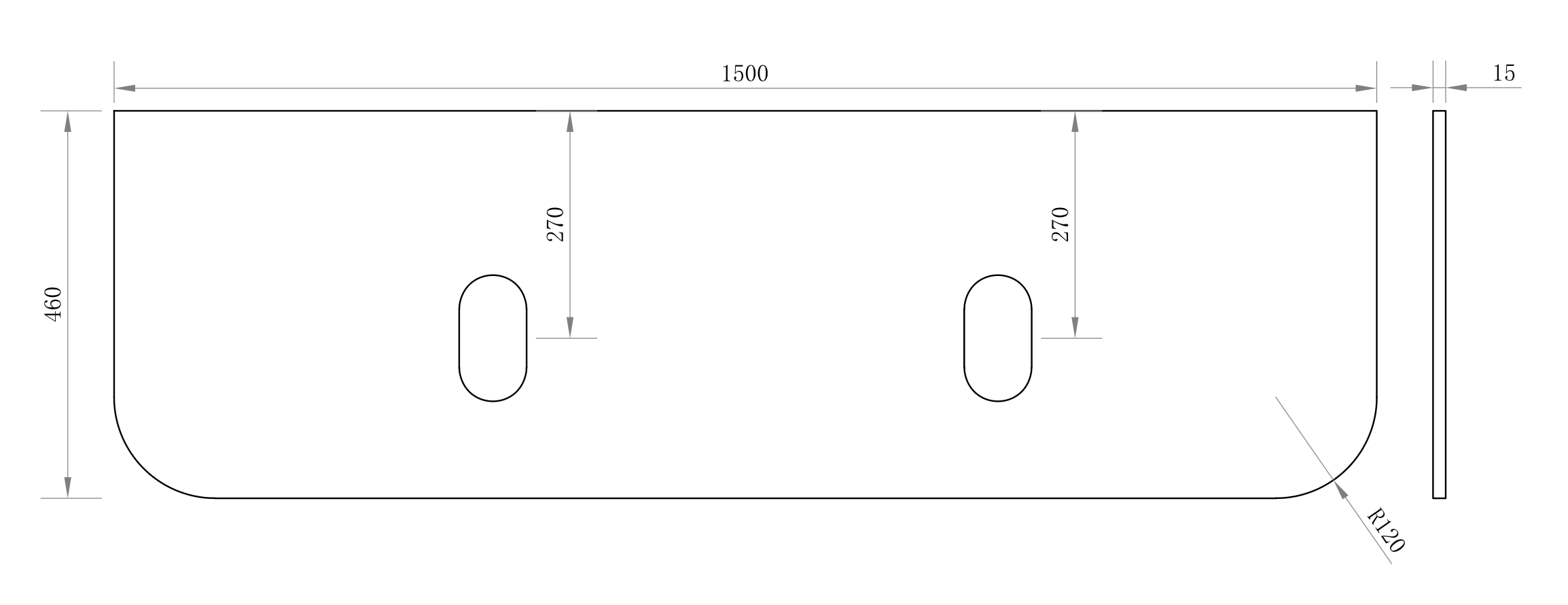 Aeris Stone Vanity Top 1500 mm Curved 15 mm thick double-basin cut-outs (Pure white)