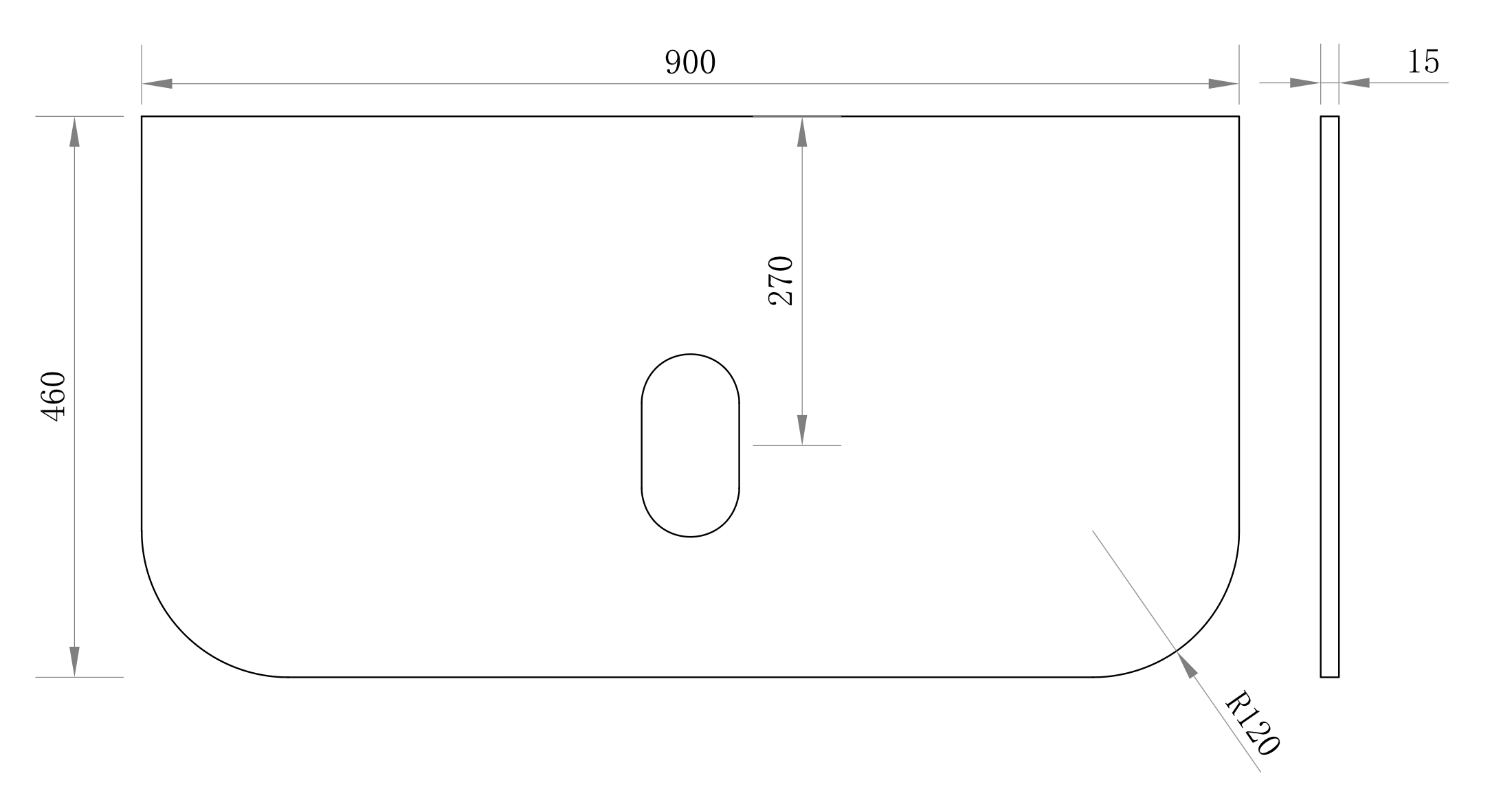 Aeris Stone Vanity Top 900 mm Curved 15 mm thick basin cut-out (Pure white)