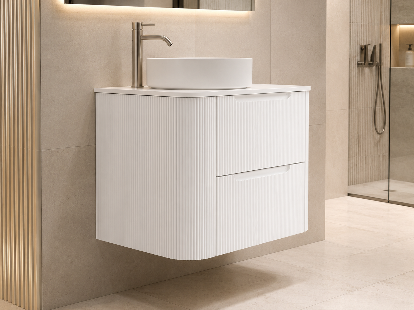 Arlocurve 360 Fluted Floorstanding White Sideview1200mm