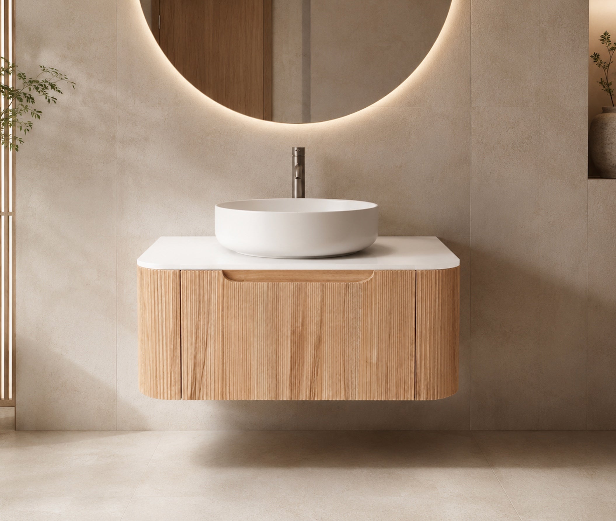 Arlocurve Fluted 360 Wall-Hung Vanity - 900 mm Natural Walnut