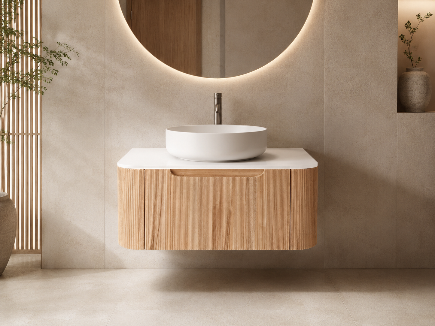 Arlocurve Fluted 360 Wall-Hung Vanity - 1200 mm Natural Walnut 