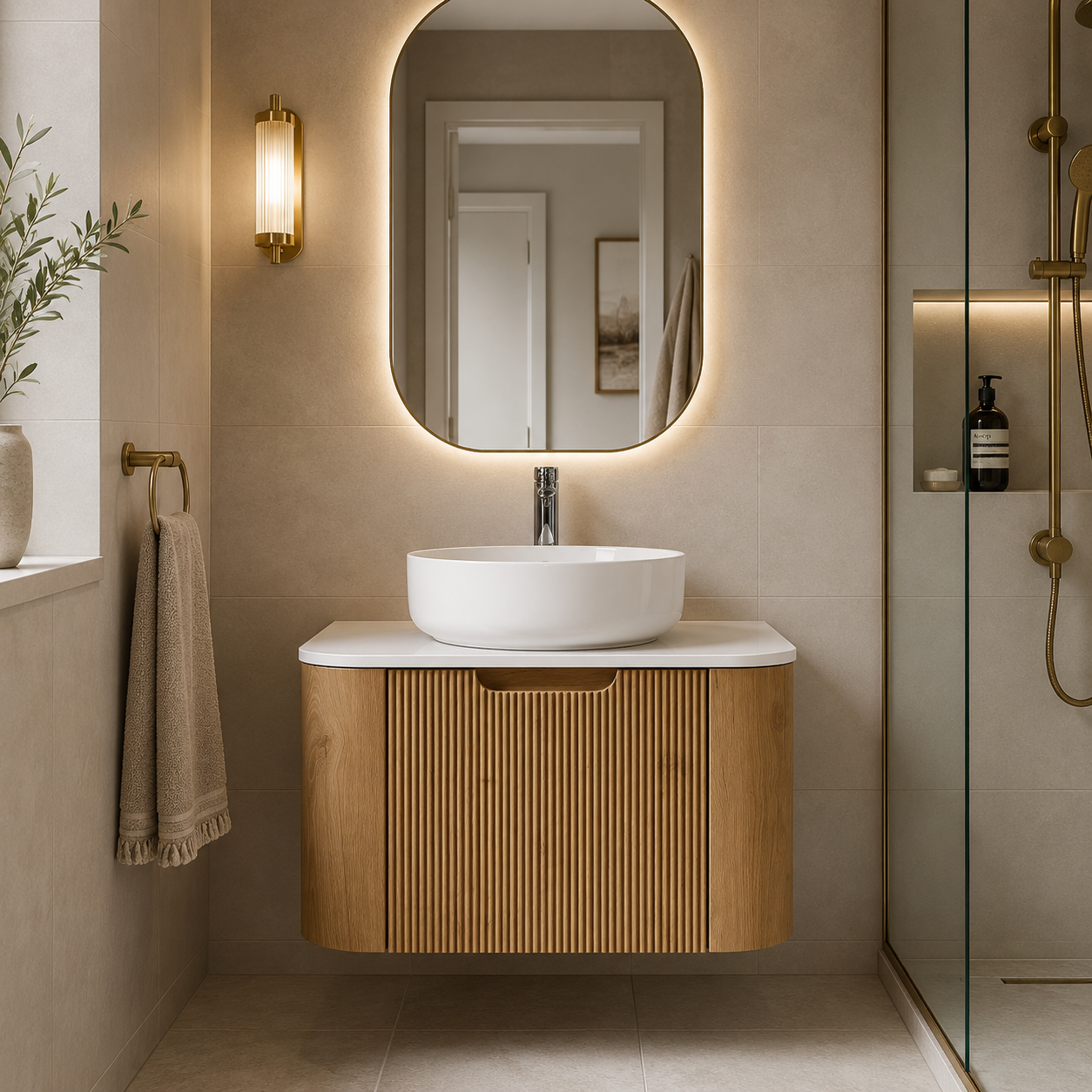 Arlocurve Fluted Wall-Hung Vanity – 750 mm (Oak)