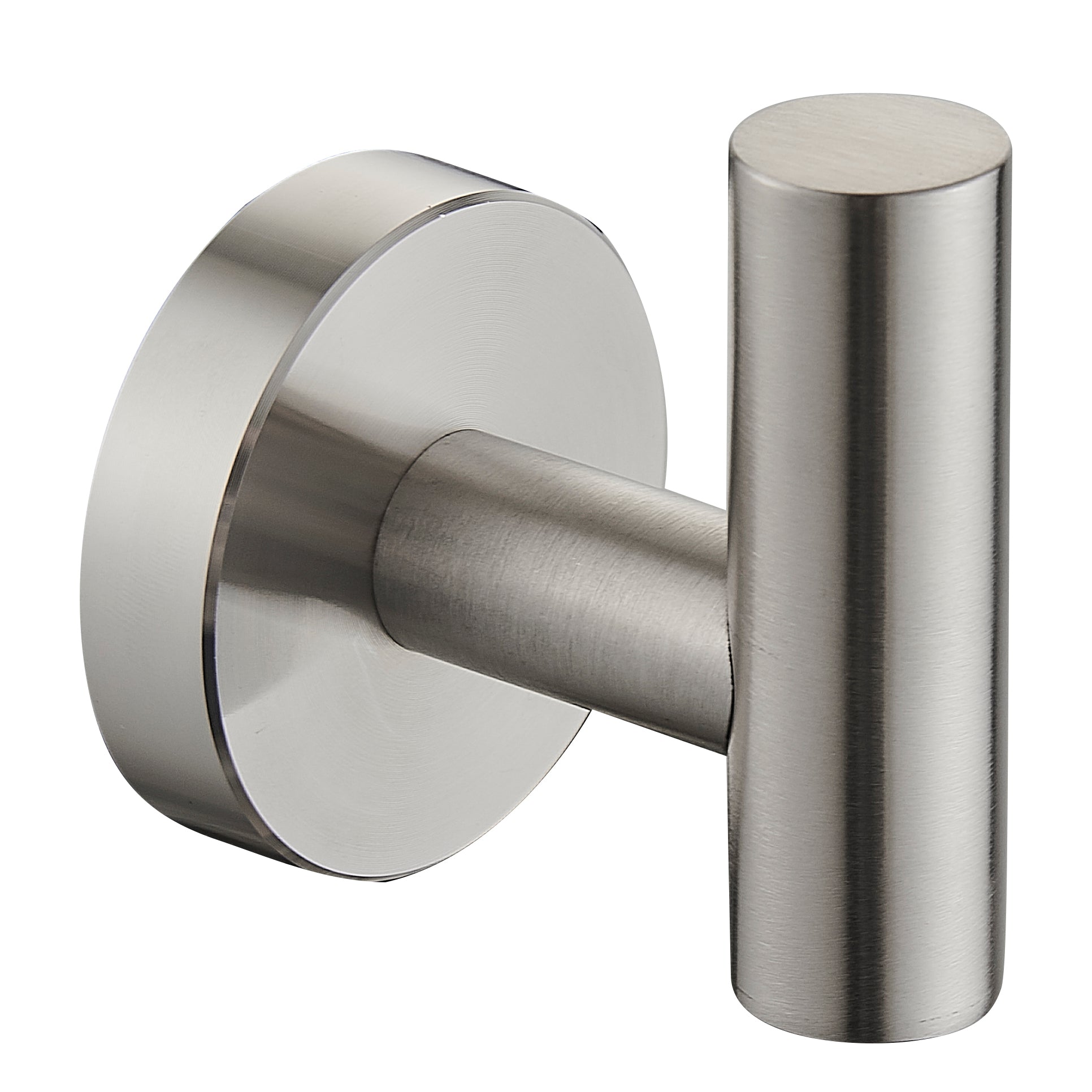 A modern wall-mounted towel bar with a brushed nickel finish and a circular backplate, shown against a plain white background.