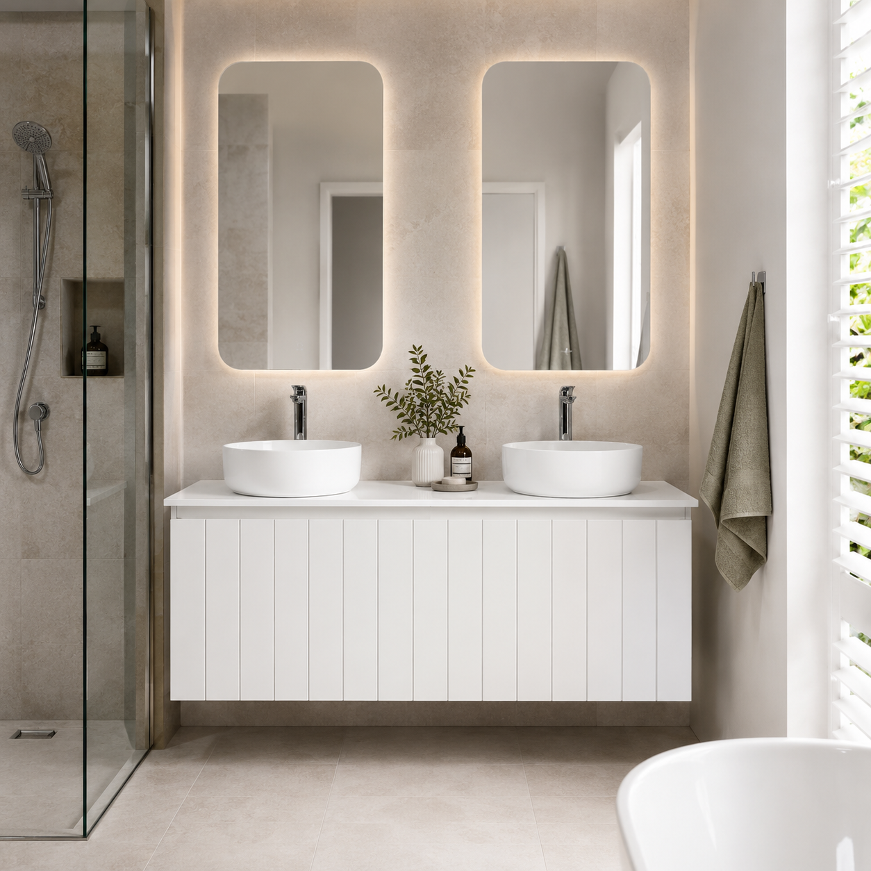 Bayshore V-Groove Wall-Hung Vanity – 1200 mm (Matte White)