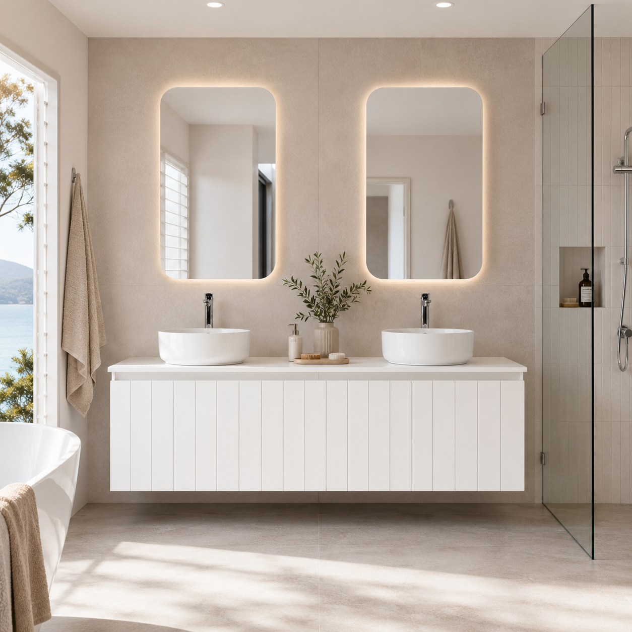 Bayshore V-Groove Wall-Hung Vanity – 1500 mm (Matte White)