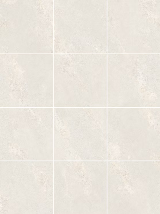 Bellarion White matt porcelain tile in a 600 x 600 mm format, featuring a soft white base and subtle surface detailing for a fresh look.
