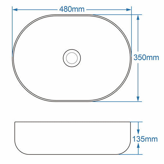 Daisy Gloss White Pill-Shaped Above Counter Basin measurements