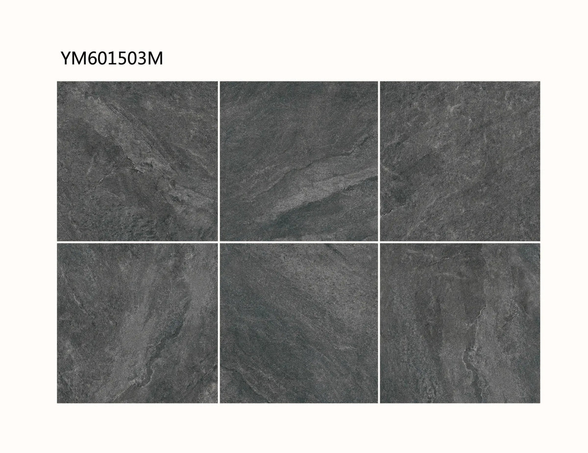 Merovia Black 600 x 600 matt rectified tile with subtle stone-inspired variation