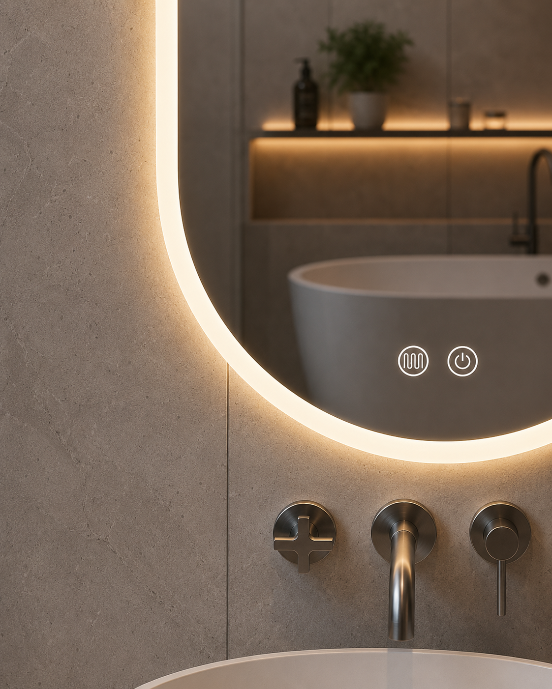 Illuminated mirror and control buttons