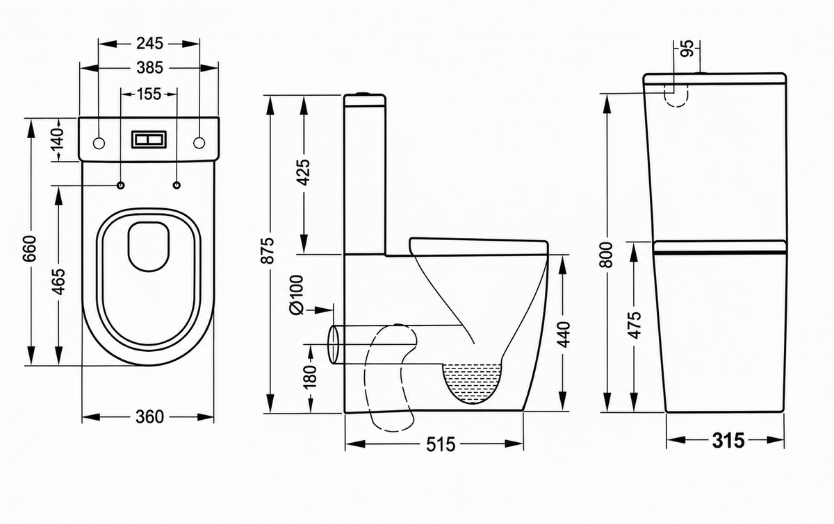 Purava rimless back to wall toilet suite in gloss white, featuring a modern curved pan, close-coupled cistern and dual flush button specifications 