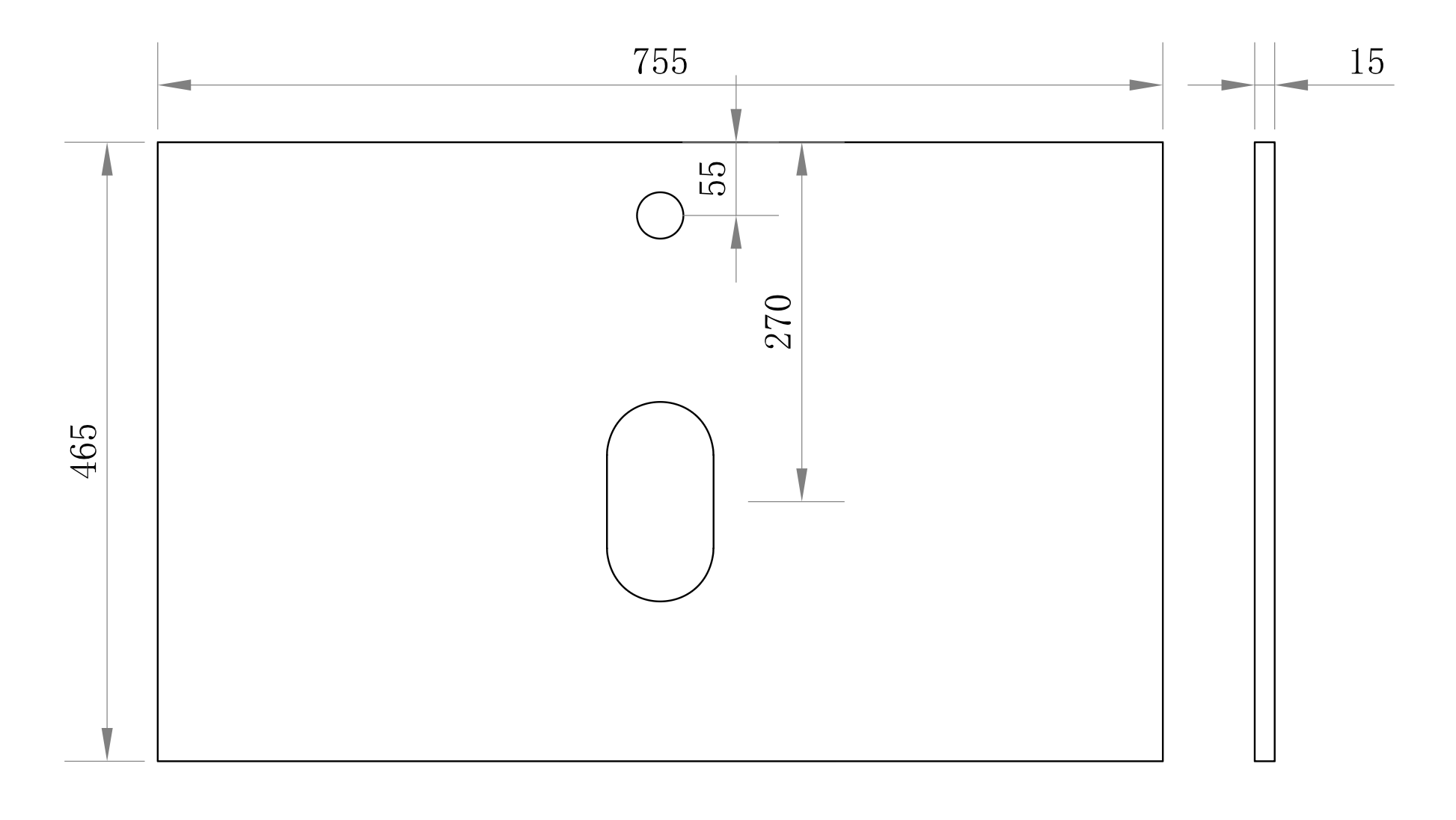 Aeris Stone Vanity Top 755 mm Rectangular 15 mm thick basin cut-out with centre tap hole (Pure white)