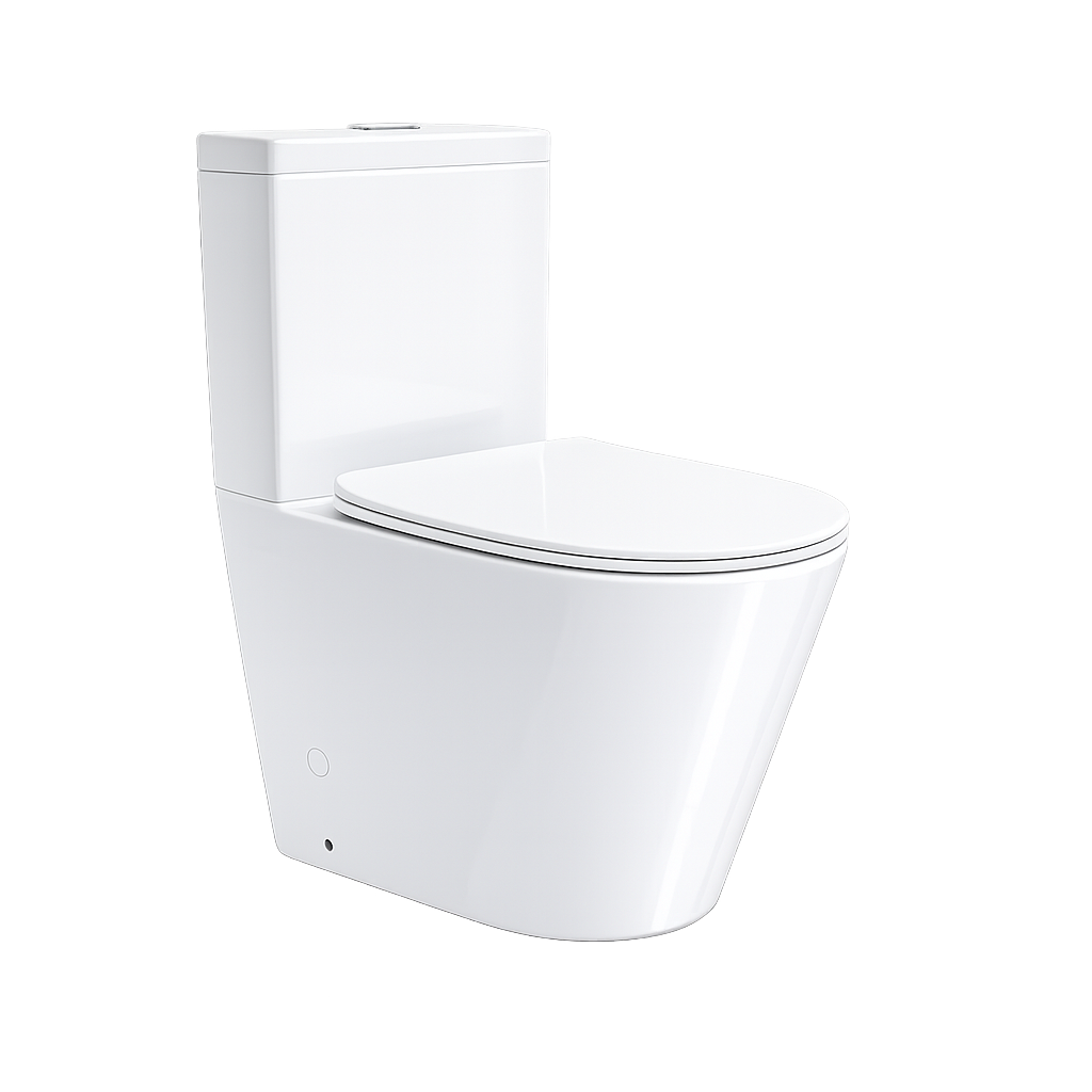 White toilet bowl with seat on a white background