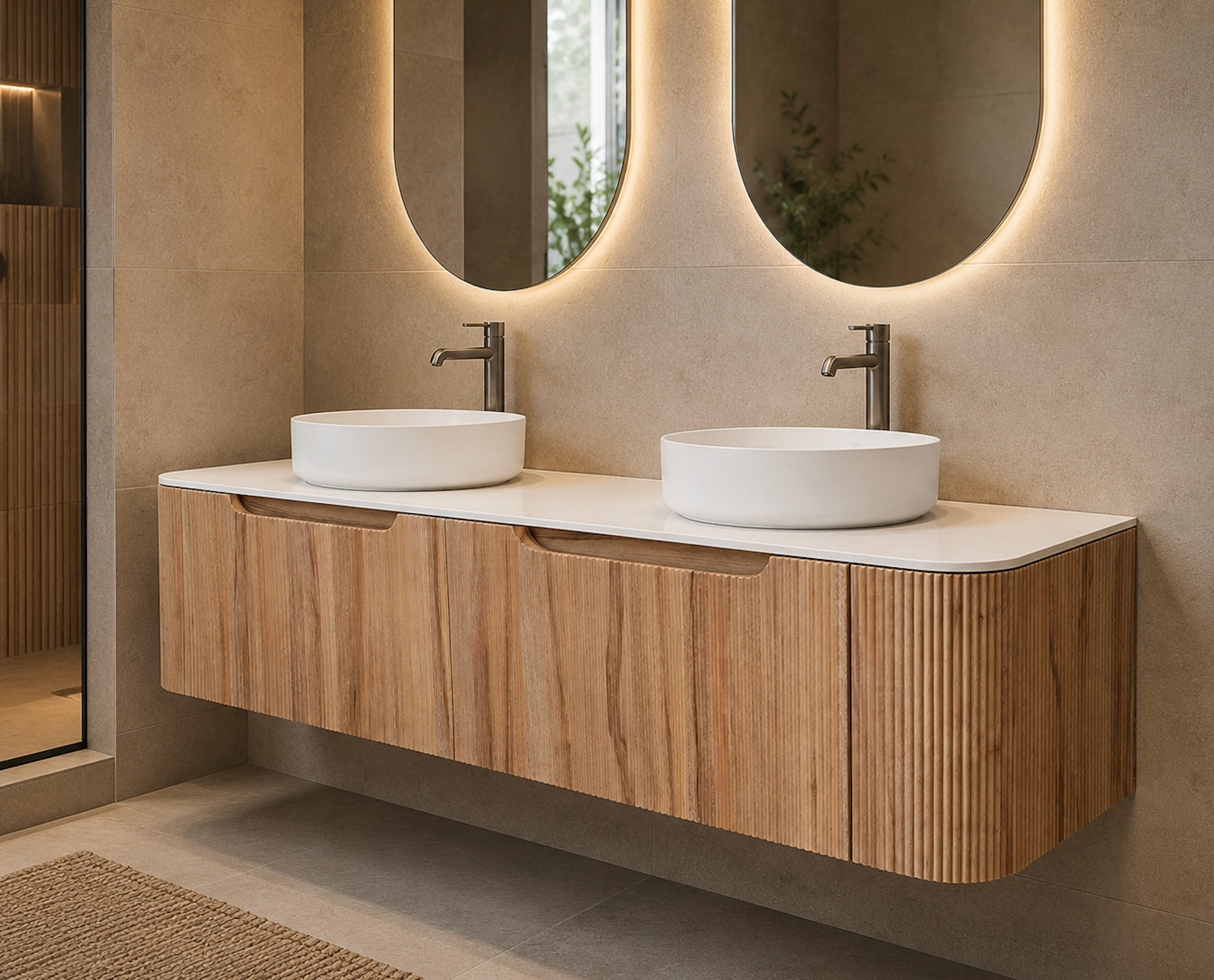 Arlocurve Fluted 360 Wall-Hung Vanity - 1500 mm Natural Walnut