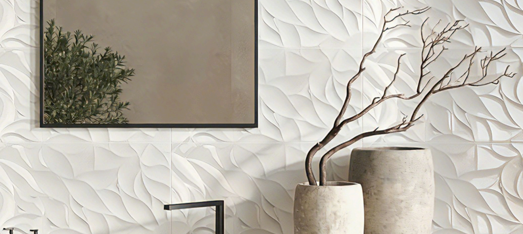 Aurelia Sculpted Botanica White  Ceramic Tile 300 × 600 mm