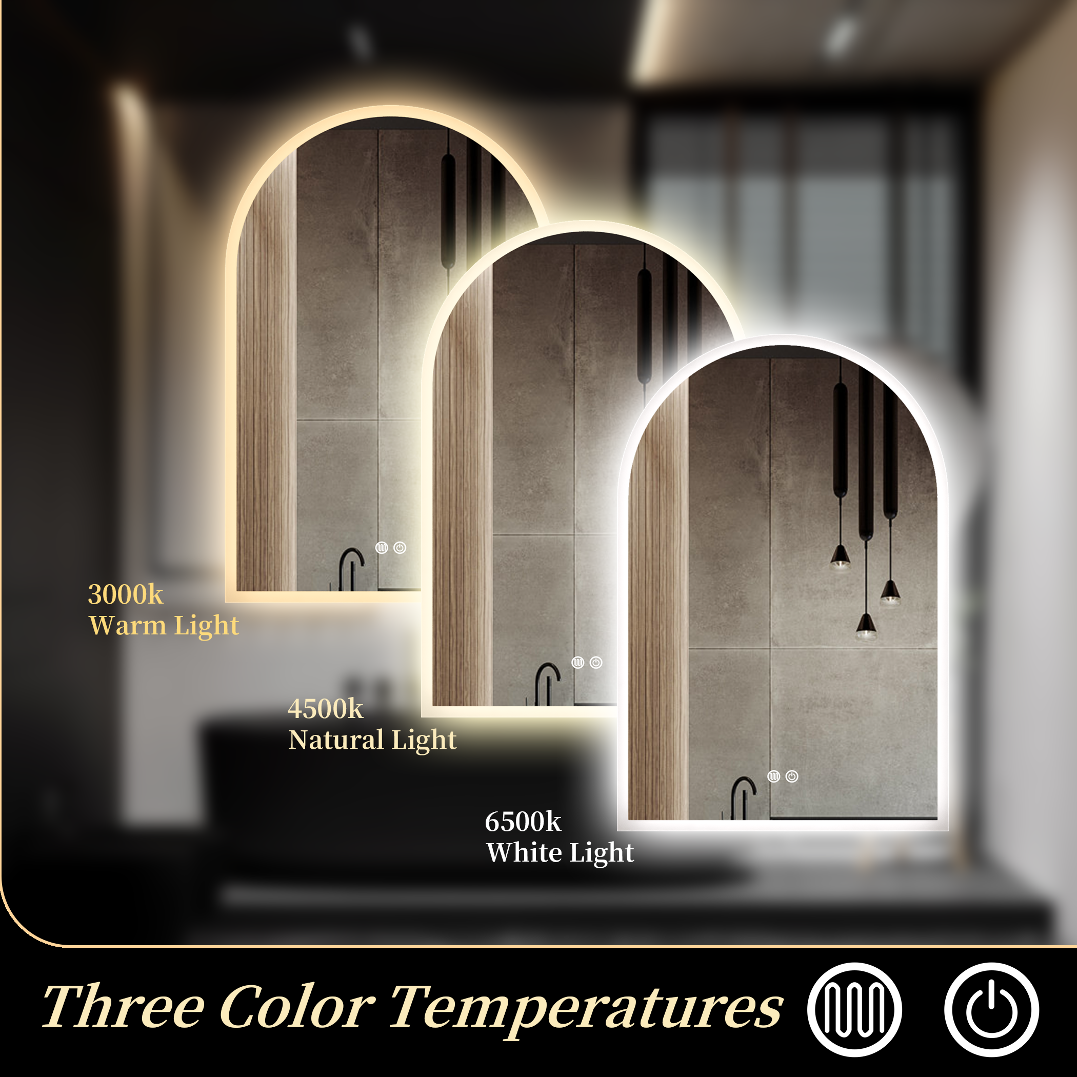 VELNORA Arch LED Edge Mirror 600 x 900 mm – 3CCT Anti-Fog 3000k 4000k  6000k