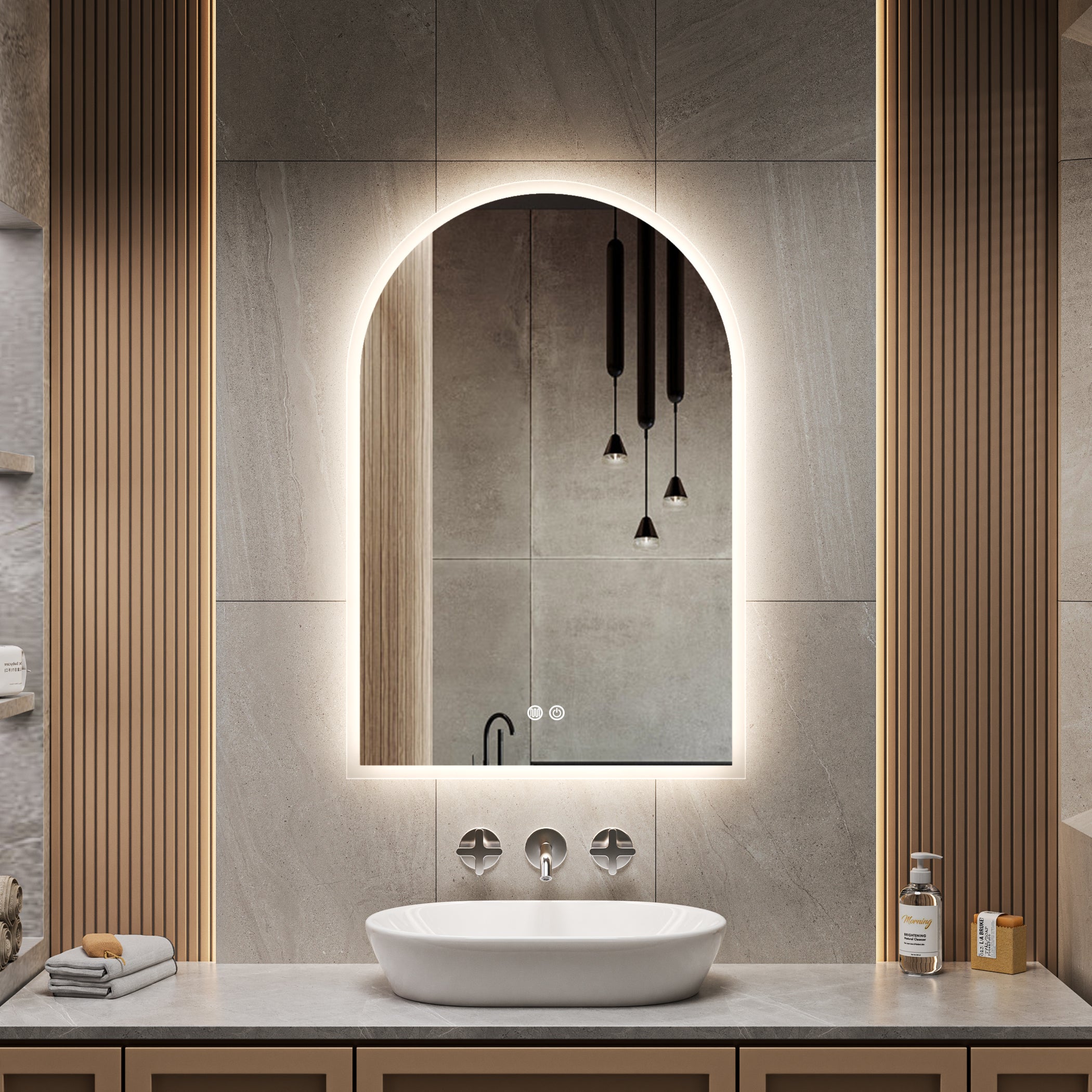 VELNORA Arch LED Edge Mirror 600 x 900 mm – 3CCT Anti-Fog 4000k
