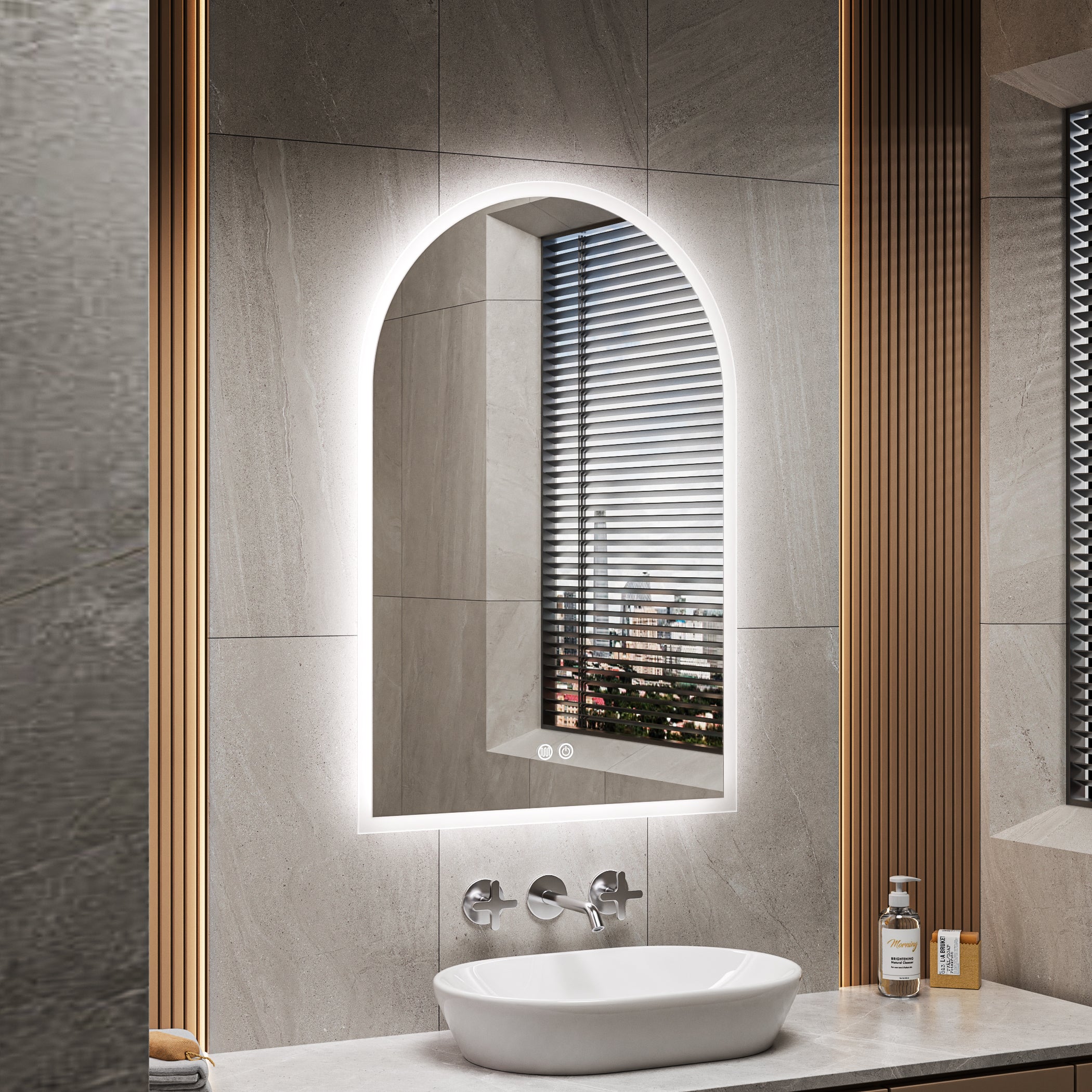 VELNORA Arch LED Edge Mirror 600 x 900 mm – 3CCT Anti-Fog 6000k