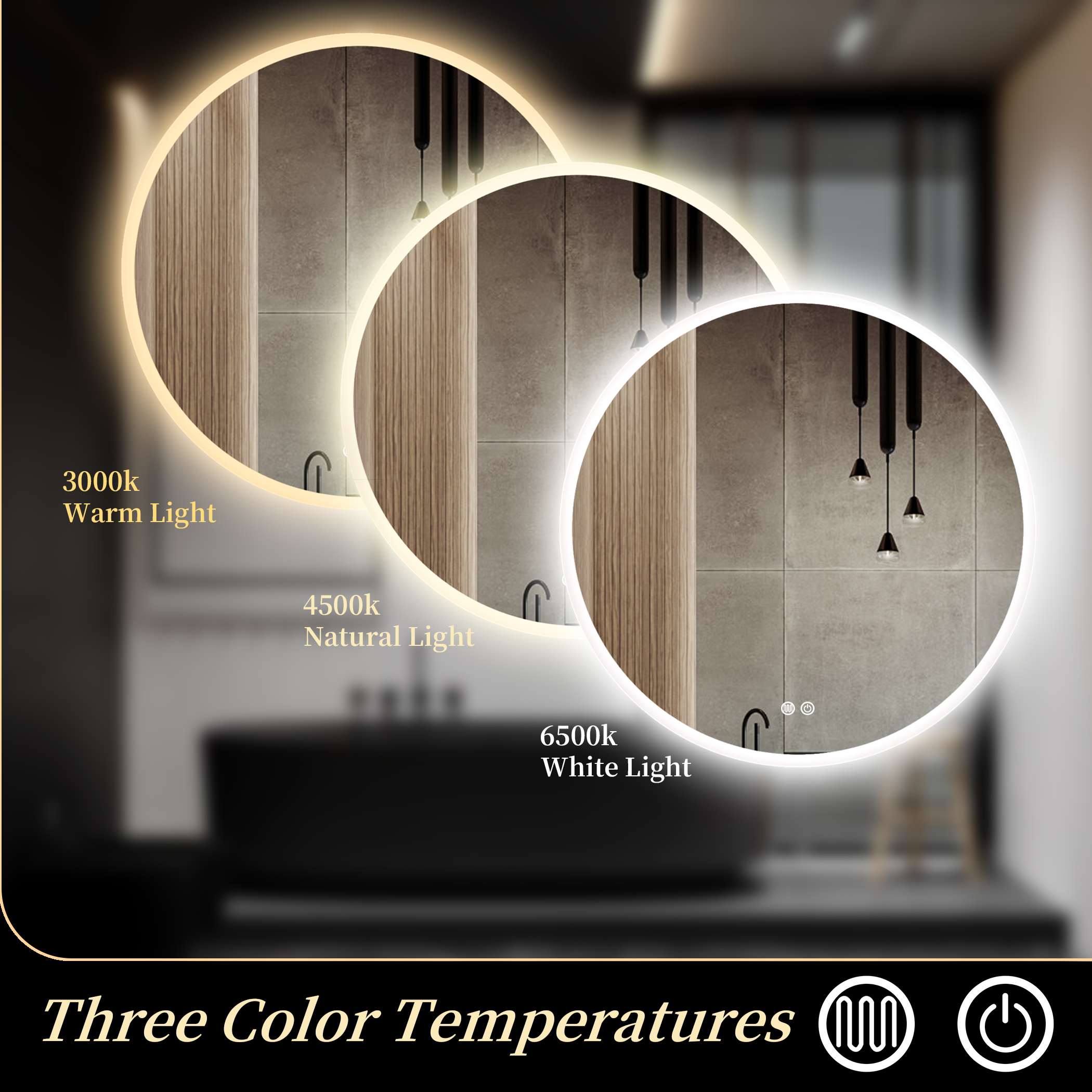 VELNORA Round 20mm Edge Mirror 800 mm 3000k 4000k 6000k