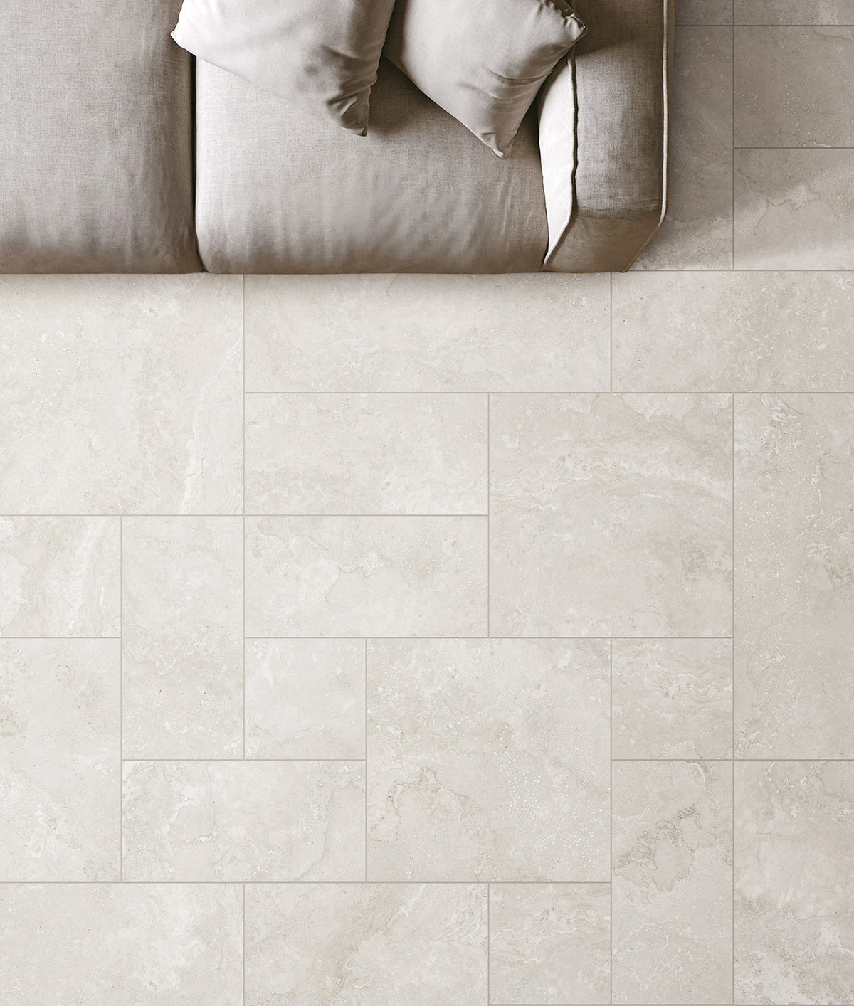 Velenora light grey stone French pattern tile flooring with natural variation