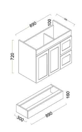 Westbury 900mm Matt White Vanity Kickboard dimensions 