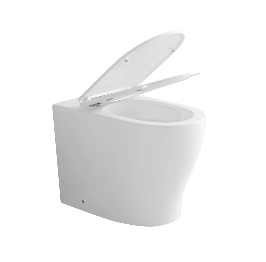 Zeus Wall Faced Floor Pan Rimless Toilet with Tornado Flush Open Lid 