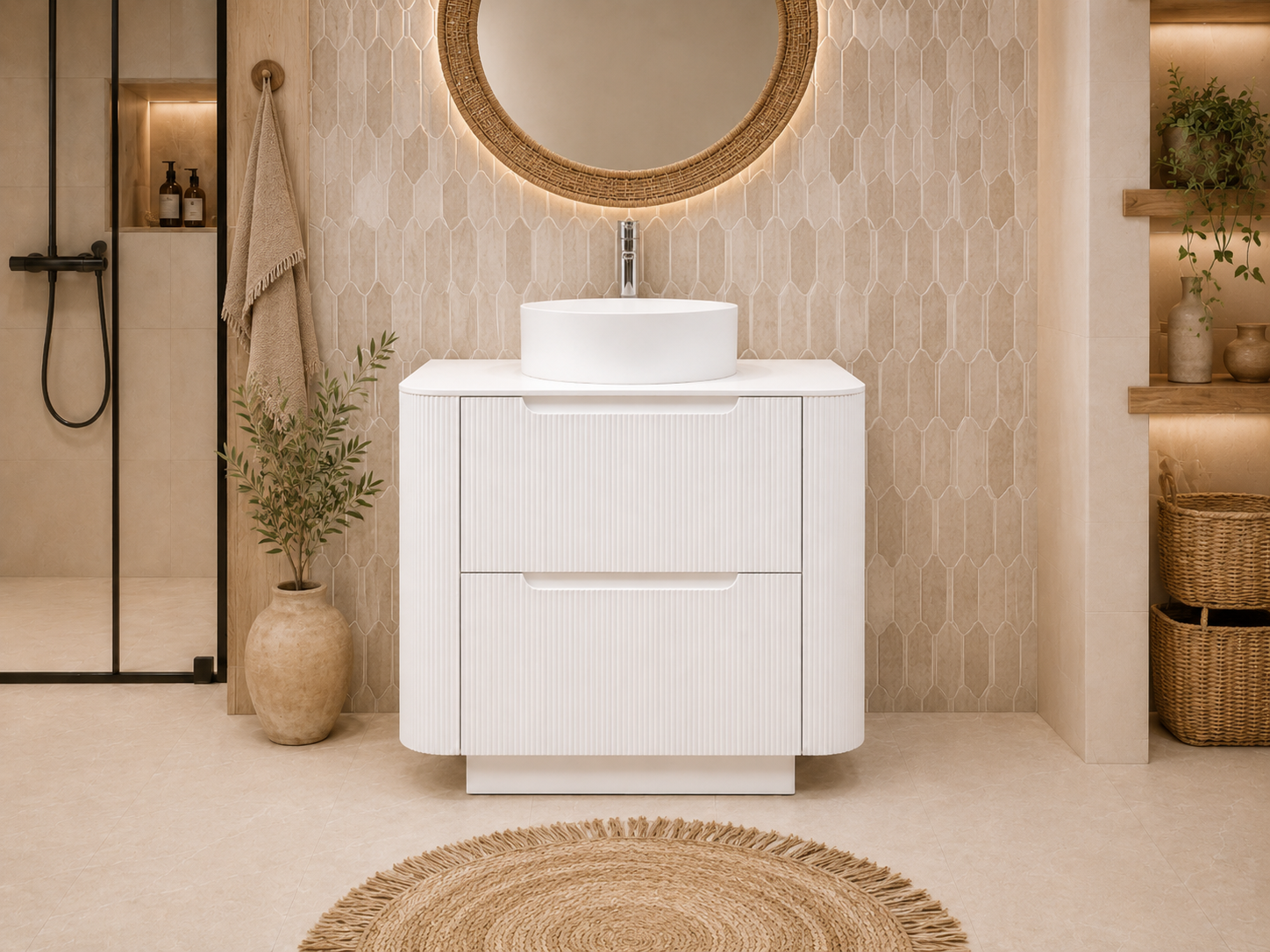 Arlocurve 360 Fluted White Vanity 900mm