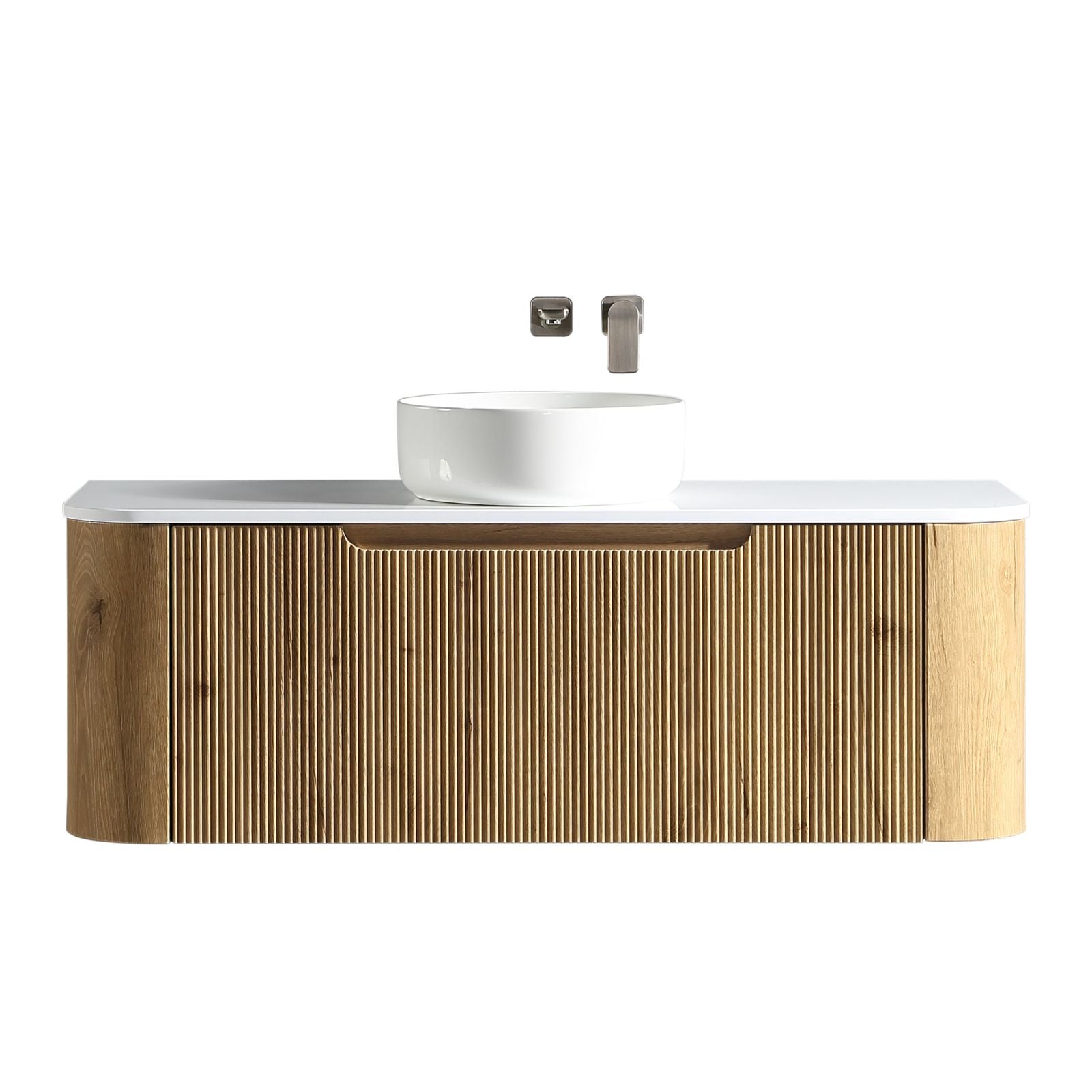 Arlocurve 1200mm wall-hung oak vanity with fluted front