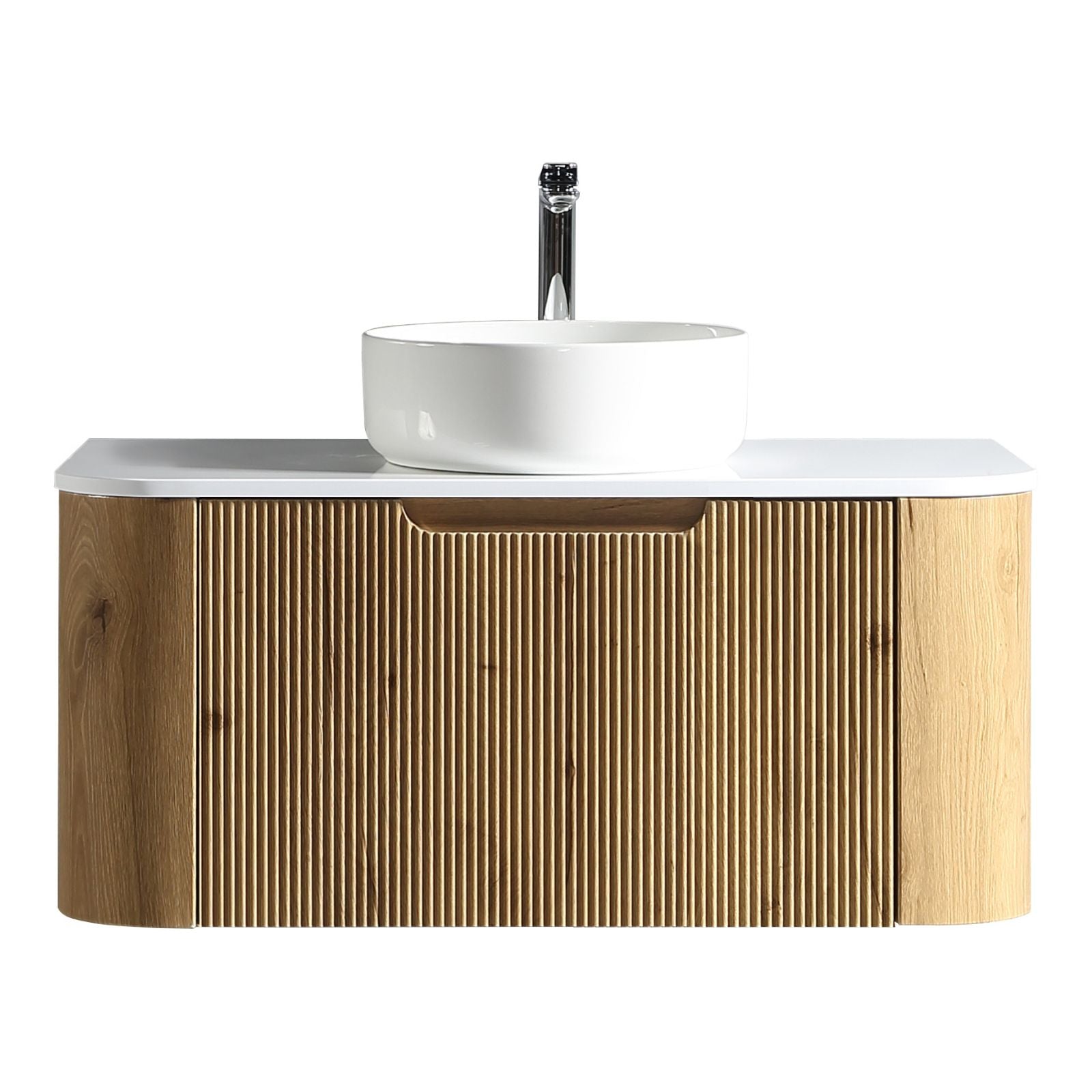 Arlocurve 900mm oak vanity—front detail 